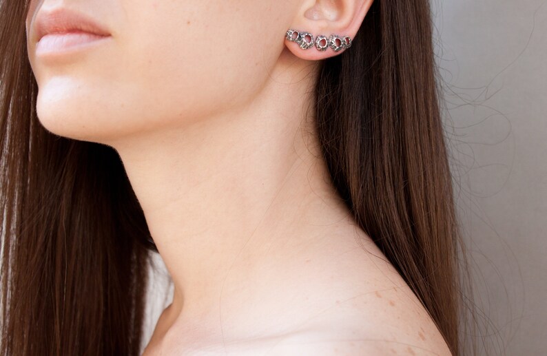 Black Ear Studs Black Stud Earring Modern Silver Earrings Etsy