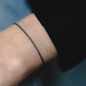 Black Sterling Silver Bracelet, Silver Bracelet For Woman, Black Chain Bracelet, Dainty Minimalist Bracelet, Delicate Bracelet Thin Bracelet