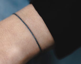 Pulsera de plata de ley negra, pulsera de plata para mujer, pulsera de cadena negra, pulsera minimalista delicada, pulsera fina delicada