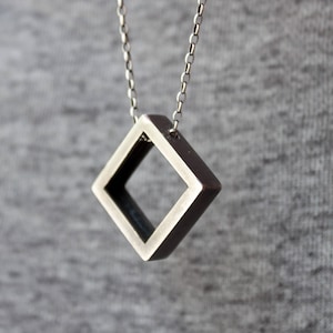 Mens Silver Necklace Pendant, Mens Silver Necklace, Square Pendant Necklace, Large Geometric Necklace Men, Chunky Necklace, Hipster Jewelry image 2