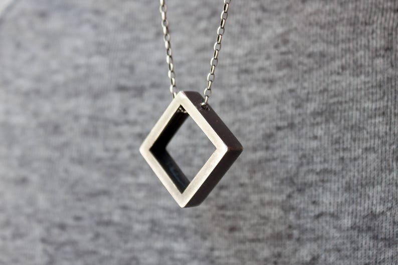 Mens Silver Necklace Pendant, Mens Silver Necklace, Square Pendant Necklace, Large Geometric Necklace Men, Chunky Necklace, Hipster Jewelry image 2