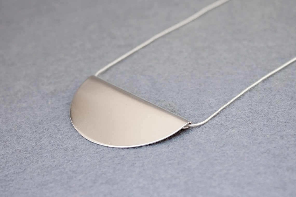 Half Circle Necklace Sterling Silver Statement Necklace Semi Etsy
