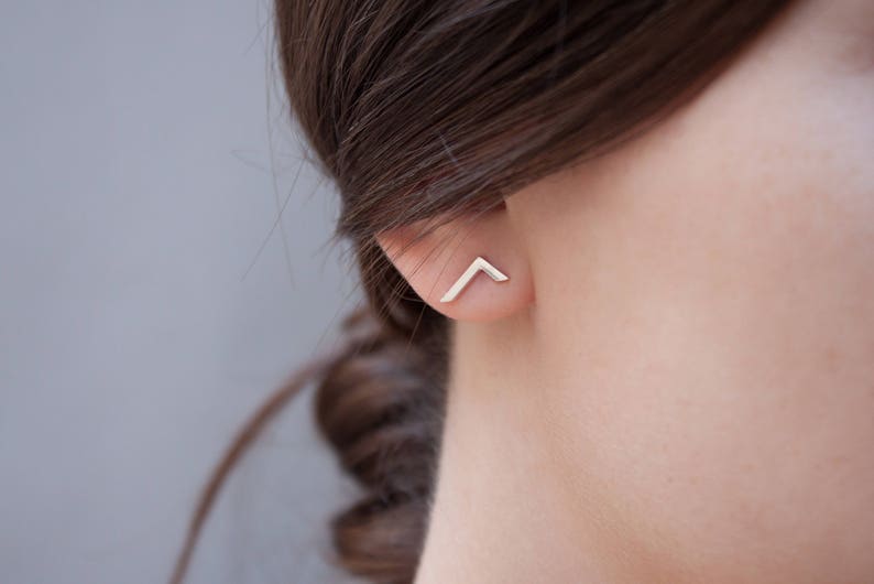 Small Stud Earrings, Minimalist Silver Earrings, Chevron Earrings Silver, V Bar Earrings, Tiny Earrings, Sterling Silver 925, Triangle Studs image 2