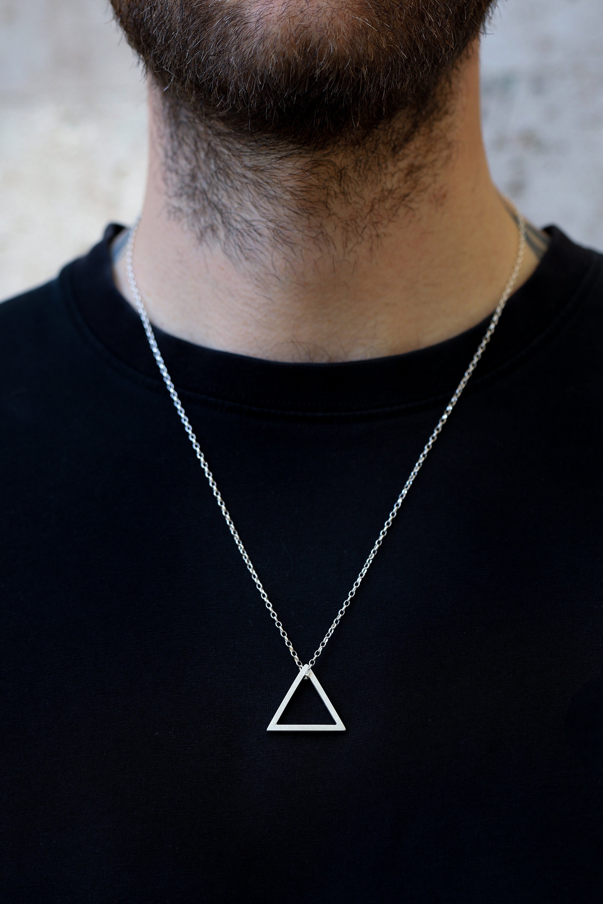 Sterling Silver Triangle Necklace, Matte Necklace, Triangle Mens ...