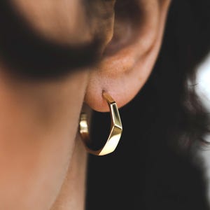 Faceta Hoops in Gold, 14K Solid Gold Earrings, 585 Solid Gold, Gold Geometric Hoops, Medium Size Hoops, Creole Modern Earrings, Minimalist