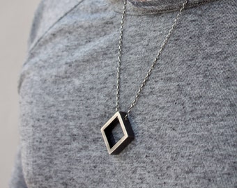 Mens Silver Necklace Pendant, Mens Silver Necklace, Square Pendant Necklace, Large Geometric Necklace Men, Chunky Necklace, Hipster Jewelry