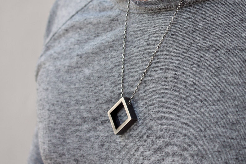 Mens Silver Necklace Pendant Mens Silver Necklace Square Etsy