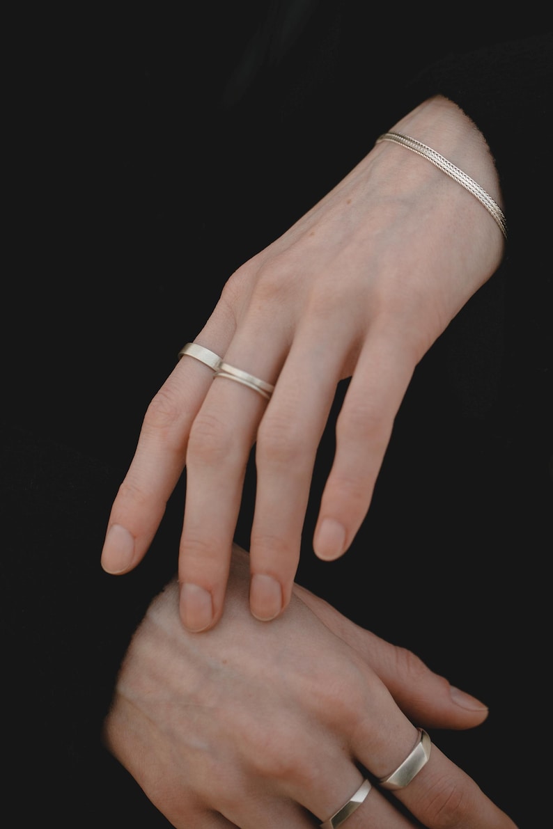 Zilveren bandringset, stapelringen zilver, platte bandring, stapelbare ringset, dikke stapelring, mix en match zilveren ringen, stapelring afbeelding 7