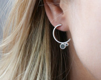 Concrete Silver Earrings, Cement Jewelry, Modern Hoop Earrings, Half Hoop Earrings, Open Circle Earrings, Contemporary Earrings, Beton Studs