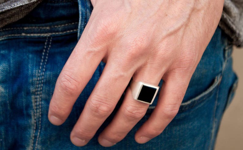 Sterling Silver Onyx Ring, Onyx Ring Men, Mens Black Onyx Ring, Men's Square Minimalist Ring, Rectangle Modern Ring, Signet Gemstone Ring image 4