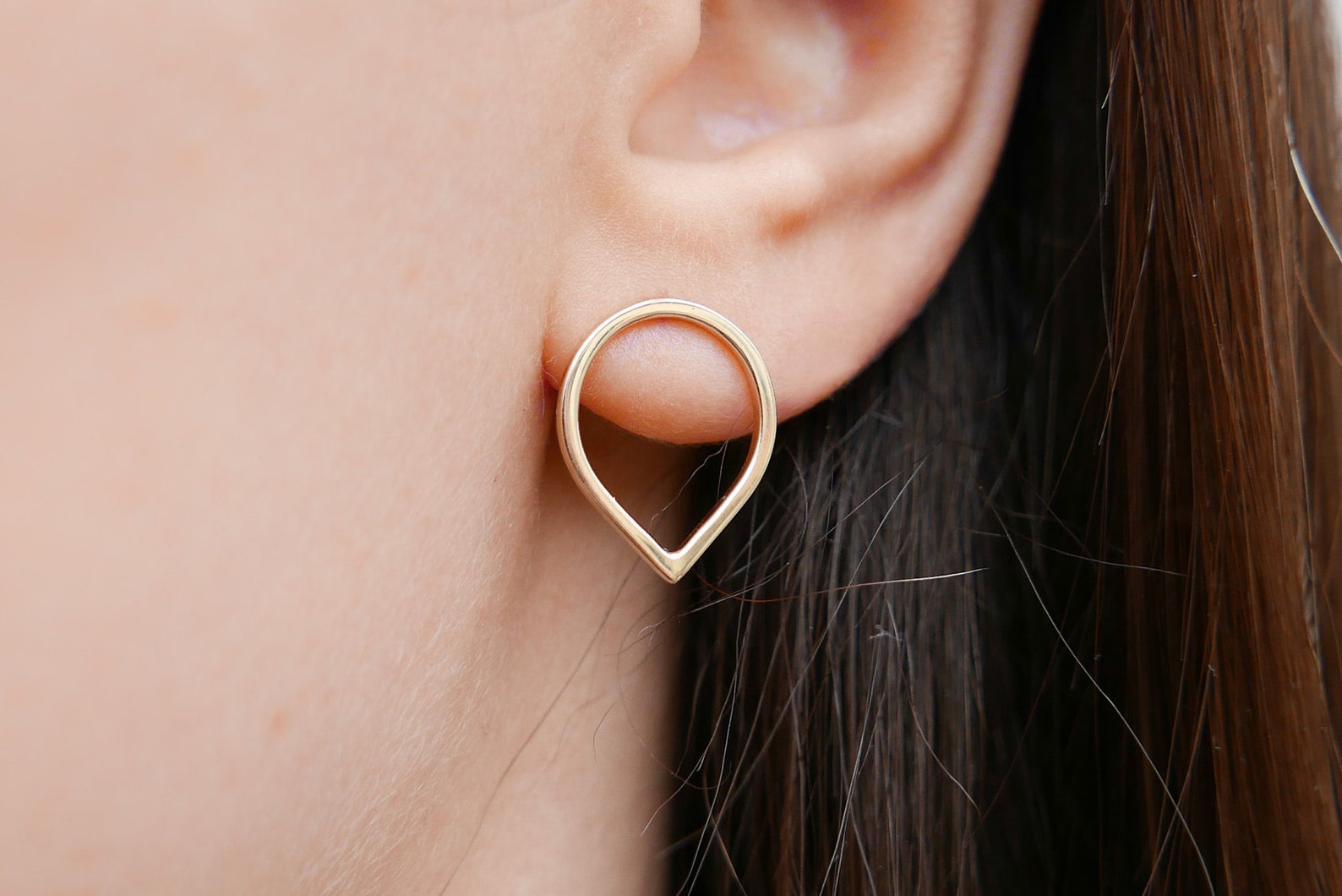 14K Solid Gold Post Earrings Leaf Earrings Gold Minimalist Etsy