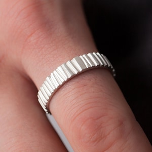 Stripes Ring, Textured Mens Ring, Sterling Silver Ring, Rustic Ring, Unique Wedding Band, Mens Silver Band, Handmade Ring, Minimalist Ring