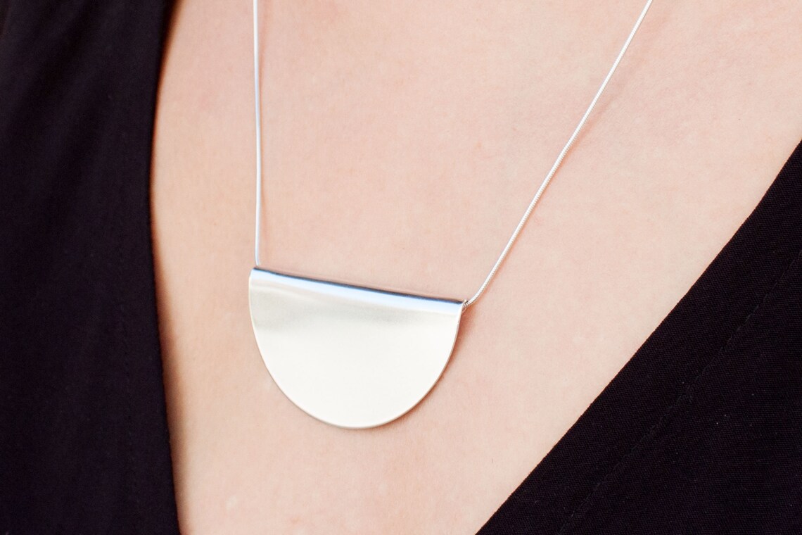 Half Circle Necklace Sterling Silver Statement Necklace Semi Etsy
