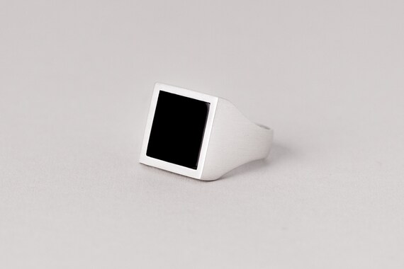Sterling Silver Ring Men Square Onyx Ring Mens Silver Ring Etsy