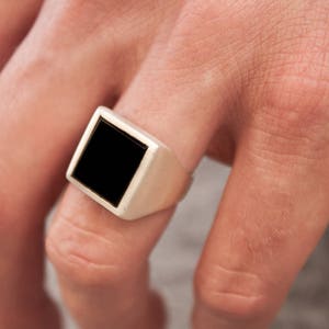 Sterling Silver Onyx Ring, Onyx Ring Men, Mens Black Onyx Ring, Men's Square Minimalist Ring, Rectangle Modern Ring, Signet Gemstone Ring image 5