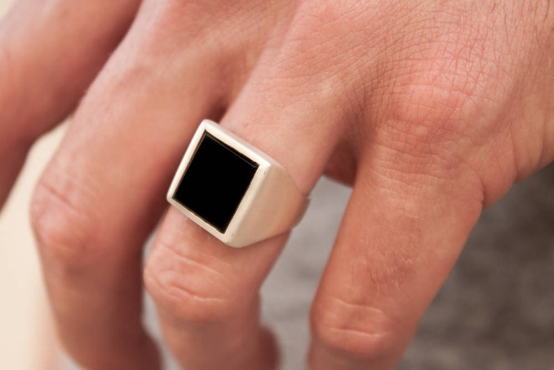 Sterling Silver Onyx Ring, Onyx Ring Men, Mens Black Onyx Ring, Men's Square Minimalist Ring, Rectangle Modern Ring, Signet Gemstone Ring image 5
