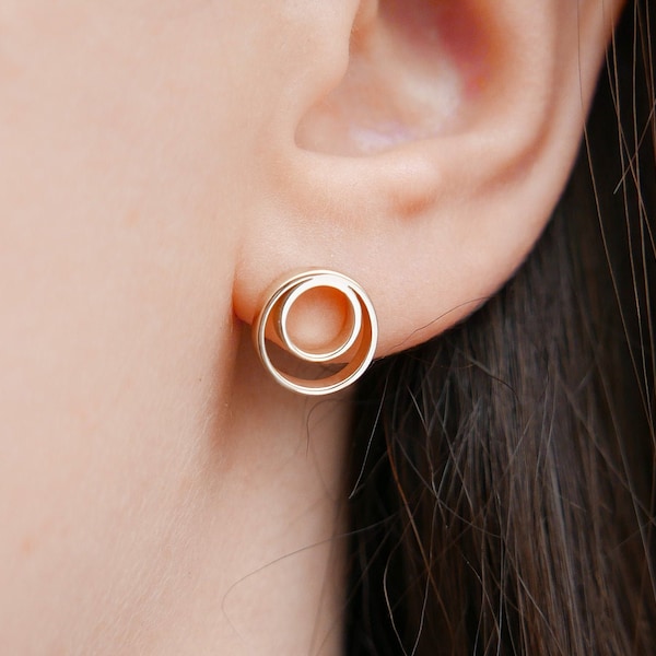 585 Gold Ohrstecker, Minimalistische 14K Gold Ohrringe, Geometrische Ohrringe, Massivgold Ohrringe, Runde Ohrringe, Kreis Ohrringe, Offener Kreis Ohrstecker