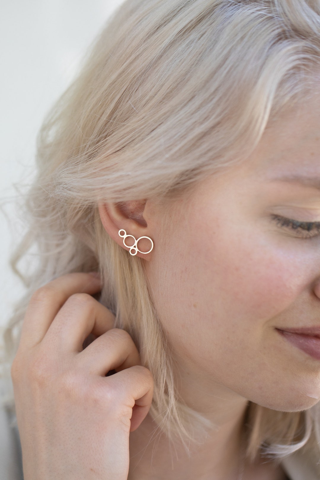 Geometric Studs Silver, Delicate Stud Earrings, Cloud Earrings, Open ...