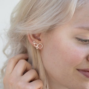 Geometric Studs Silver, Delicate Stud Earrings, Cloud Earrings, Open Circle Earrings, Modern Earrings, Minimalist Silver Earrings, Climber