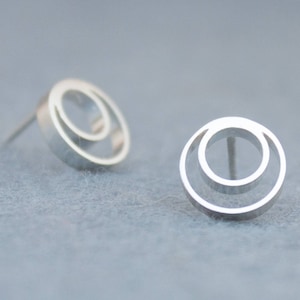 Circle Earrings Sterling Silver, Geometric Round Earrings, Minimalist Small Earrings, Round Earrings Studs, Double Circle earrings, 925 Stud