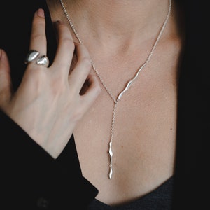Breeze Lariat Necklace, Sterling Silver Necklace, Adjustable Silver Necklace, Y necklace, Long Silver Necklace, Minimalist Silver Necklace