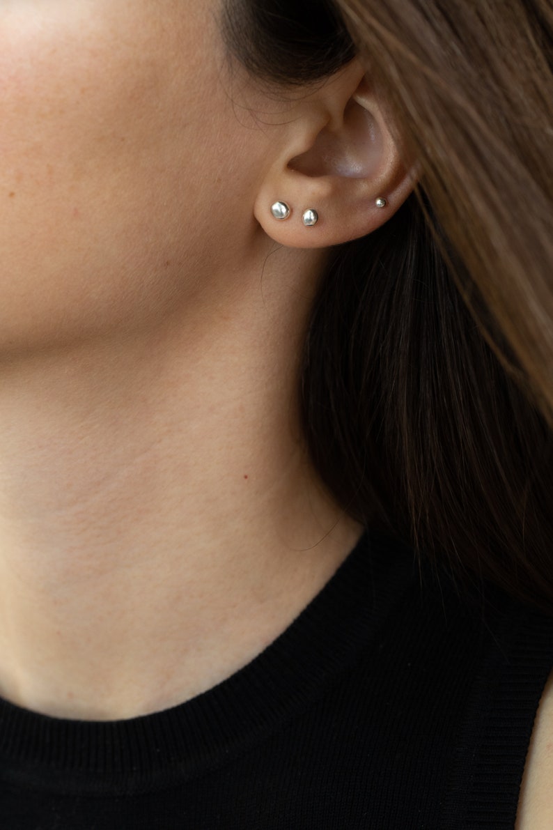 Pebble Earrings, Mix and Match Earrings, Small Dot Earrings, Sterling Silver Studs, Organic Shape Earrings, Tiny Round Earrings, Single Stud image 2