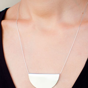 Half Circle Necklace, Sterling Silver Statement Necklace, Semi Circle Necklace, Large Geometric Necklace, Half Moon Necklace, Big Necklace image 2