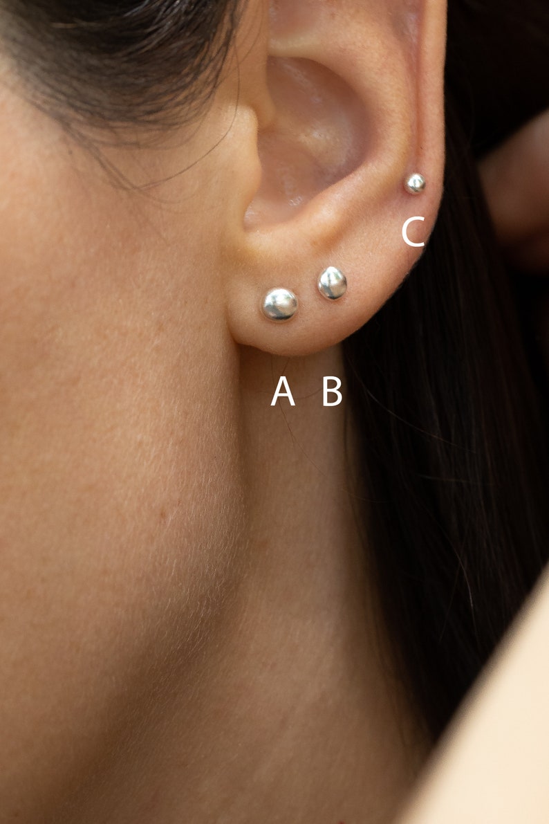 Pebble Earrings, Mix and Match Earrings, Small Dot Earrings, Sterling Silver Studs, Organic Shape Earrings, Tiny Round Earrings, Single Stud image 3