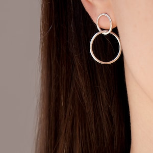 Silver Drop Earrings, Silver Hoop Earring, Infinity Hoop Earrings, Silver Double Hoop Earrings, Linked Hoop Earring, Earrings For Mom, Gift