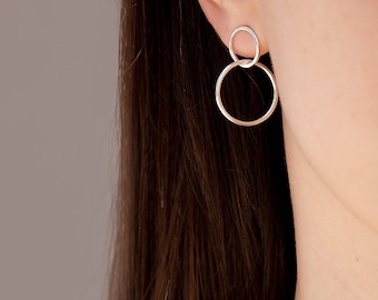 Silver Drop Earrings, Silver Hoop Earring, Infinity Hoop Earrings, Silver Double Hoop Earrings, Linked Hoop Earring, Earrings For Mom, Gift