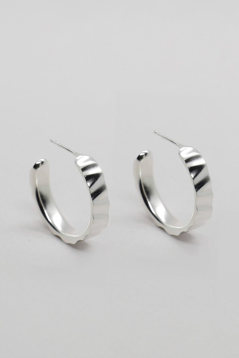 Unique Silver Hoops, Hammered Hoop Earrings, Wide Hoops Earrings, Statement Hoop Earring, Chunky Silver Hoops, Sterling Silver Hoop Earrings image 3