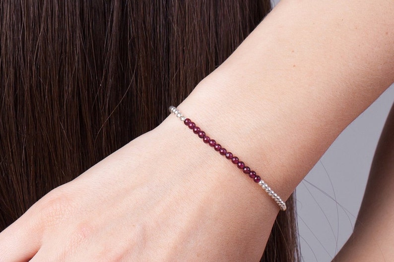 Red Garnet Bracelet, Garnet Sterling Silver Bracelet, January Birthstone Gifts, Genuine Garnet Jewelry, Bracelets For Women, Dark Red Stone image 6