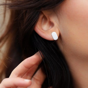 Minimalist Sterling Silver Earrings, Flat Silver Studs, Matte Silver Studs, Oval Stud Earrings, Small Oval Studs, Geometric Earrings Studs
