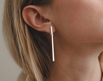 Pendientes Linea, Pendientes colgantes de plata de ley, Pendientes largos de plata, Pendientes de barra, Pendientes de barra, Pendientes de barra largos, 925