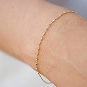 14K Real Gold Bracelet, Minimalist Gold Bracelet, Thin Bracelet Women, Chain Bead Bracelet, Layering Bracelet, Tiny Stack Bracelet, 585K