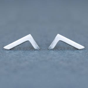 Small Stud Earrings, Minimalist Silver Earrings, Chevron Earrings Silver, V Bar Earrings, Tiny Earrings, Sterling Silver 925, Triangle Studs image 3