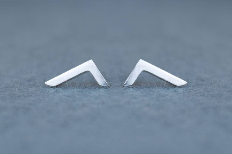 Small Stud Earrings, Minimalist Silver Earrings, Chevron Earrings Silver, V Bar Earrings, Tiny Earrings, Sterling Silver 925, Triangle Studs image 3