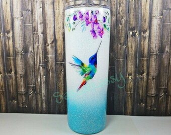 Colorful Glitter Colorful Purple Tumbler Cup White Tumbler w Straw Sublimation Tumbler Wine Tumbler Humming Bird Stainless Steel