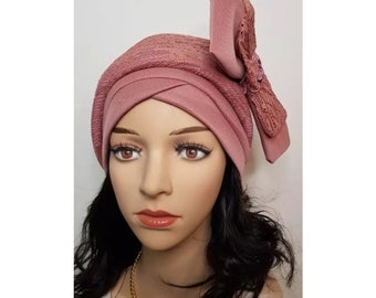 Women Turban auto gele head wear,turban hat,elegant gele hat with side bow