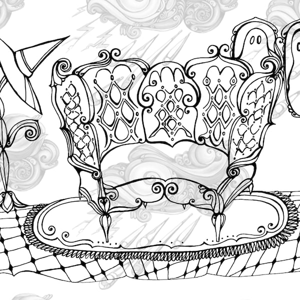 Victorian Couch | Dark Dreamy, & Enchanting | Instant Download, Digital, Printable, Color Page, PDF, Relaxation, Calming Activity, Halloween