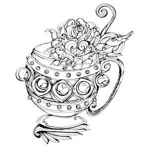 Cozy in the tea cup, A Spot of Tea | Instant Download, Digital, Printable, Color Page, PDF, Stress Relief, Calming Activity, Tea time