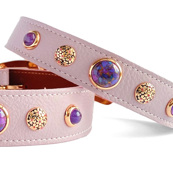 dog collar with healing gemstones and crystals to relax and calm - Millie Collection