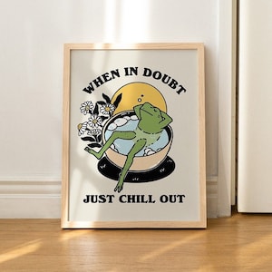 Retro Frog Wall Print, Carefree Frog, Positive Digital Download, Retro Wall Decor, Large Printable Art, Downloadable Prints, Bathroom