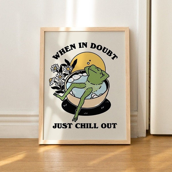 Retro Frog Wall Print, Carefree Frog, Positive Digital Download, Retro Wall Decor, Large Printable Art, Downloadable Prints, Bathroom