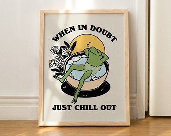 Retro Frog Wall Print, Carefree Frog, Positive Digital Download, Retro Wall Decor, Large Printable Art, Downloadable Prints, Bathroom