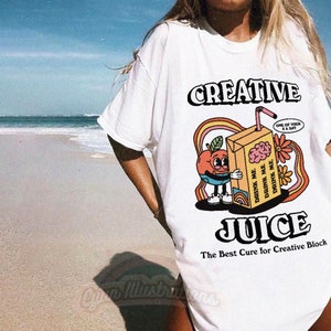 Creative Juice Retro Graphic T shirt, Vintage Aesthetic Oversized Summer Tee, 80s Trendy tumblr tshirt, VSCO girl tee, Cosy White Tee