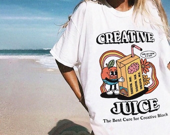 Creative Juice Retro Graphic T shirt, Vintage Aesthetic Oversized Summer Tee, 80s Trendy tumblr tshirt, VSCO girl tee, Cosy White Tee