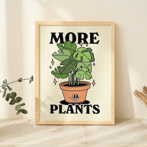 Cartel botánico retro ENMARCADO, impresión de citas de más plantas, decoración de pared tipográfica, impresiones de positividad grandes, marco de madera natural blanco y negro