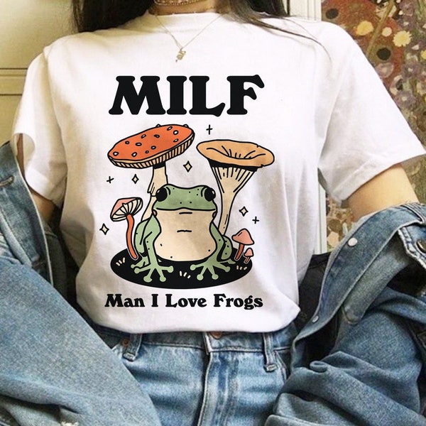 Retro Frosch Tshirt, lustiges Milf Froggy Shirt, Cottagecore Froggy Tee, übergroßes UNISEX T-shirt, Kröten Shirt, Froschliebhaber Shirt, Mama Shirt Geschenk