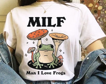 T-shirt grenouille rétro, chemise grenouille drôle MILF, t-shirt grenouille cottagecore, T-shirt unisexe surdimensionné, chemise crapaud, chemise amant de grenouille, cadeau chemise maman